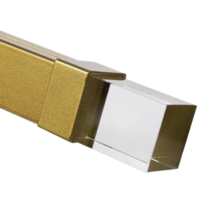 Golden and clear rectangular prism object.